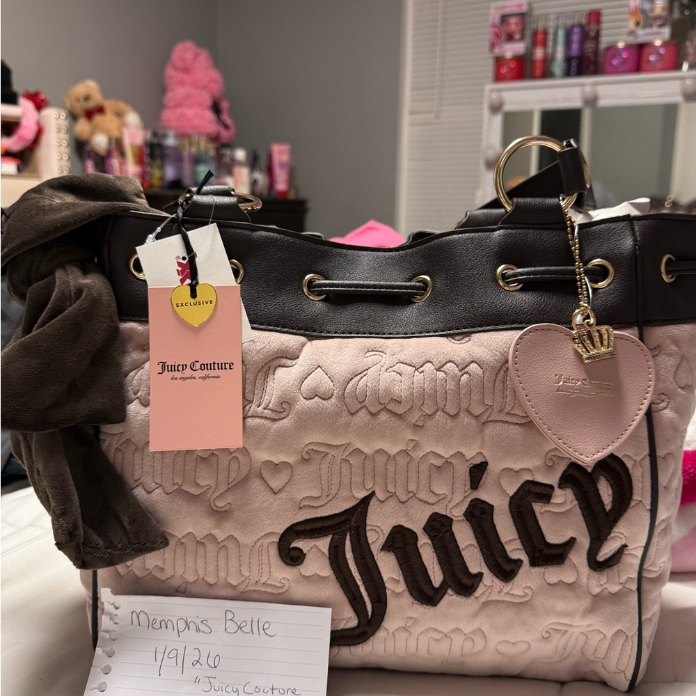 Juicy Couture Pink and Dark Brown Shoulder Bag